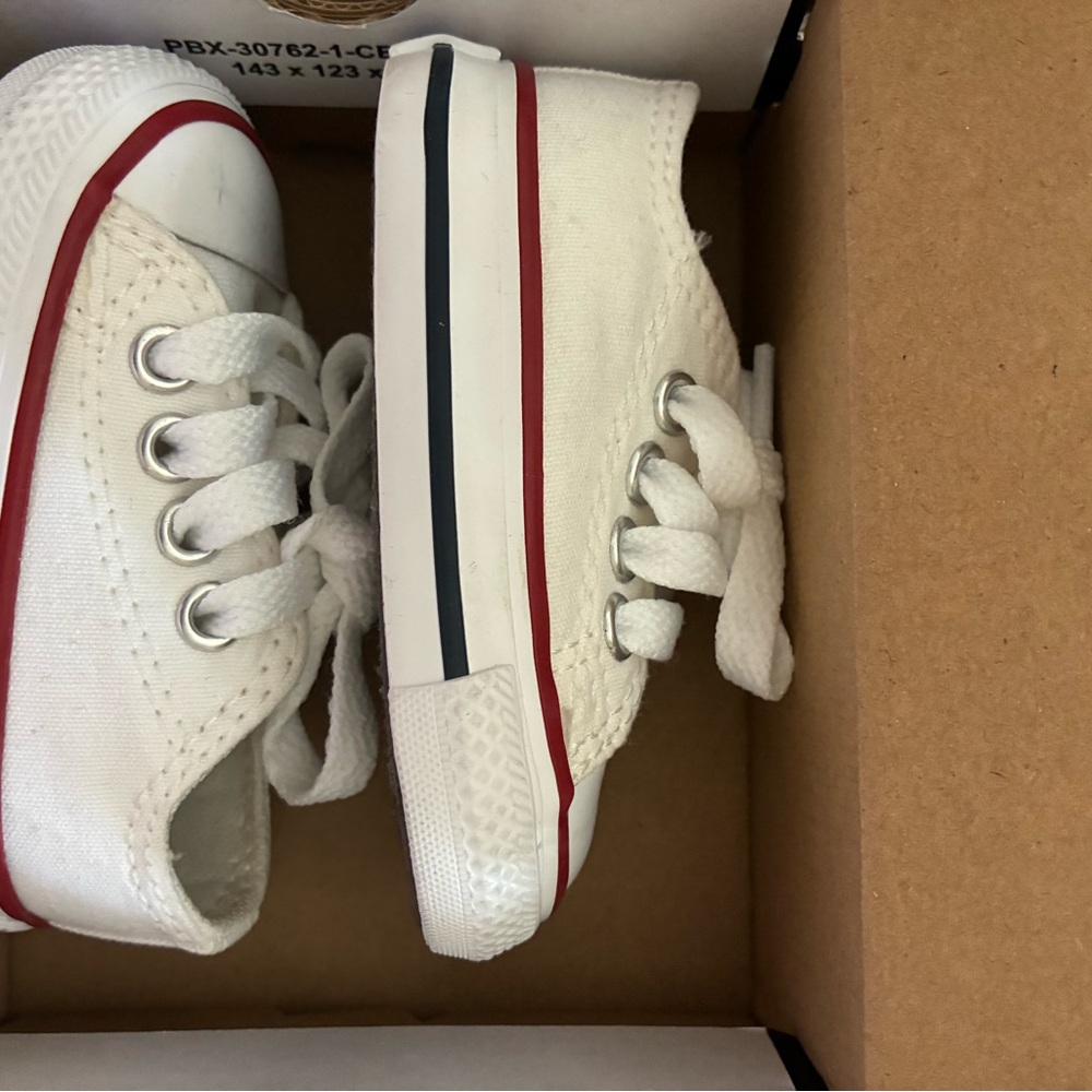 Kids White Sneakers with Red and Blue Accents
